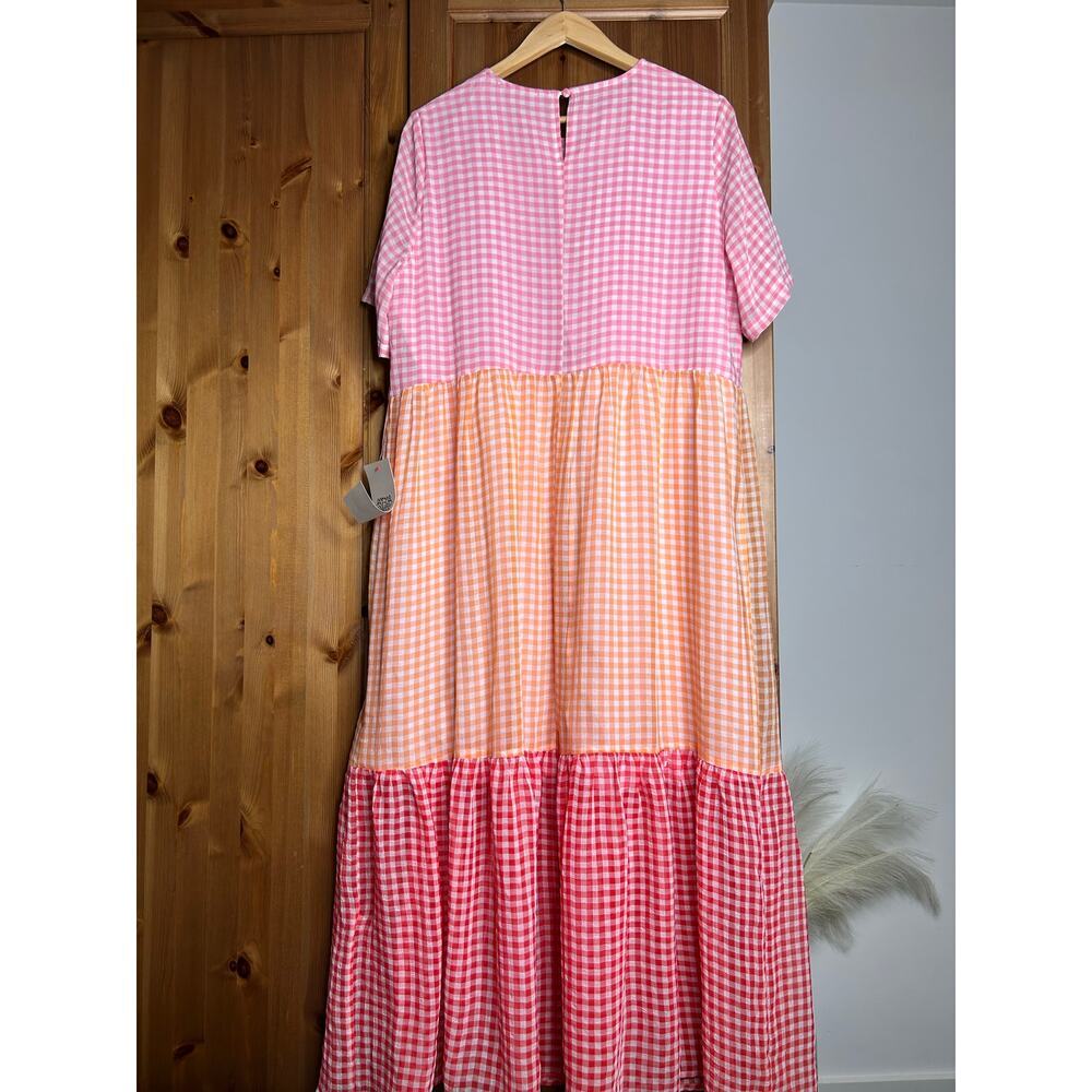Never Fully Dressed Pink, Yellow and Coral Gingham Tiered Midi Dress - Picture 7 of 7
